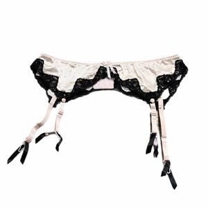 90s/Y2K European Vintage Silky Lace Garter Belt (Pink/Black) Size M/L